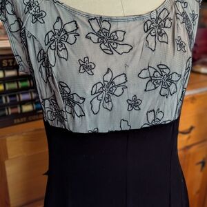 Newport News Vintage 2000's Black Velvet & Floral Net Evening Gown